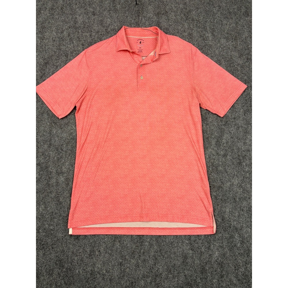 Johnnie-O Top Shelf Mens Medium Coral Pink Geometric Performance Polo Shirt